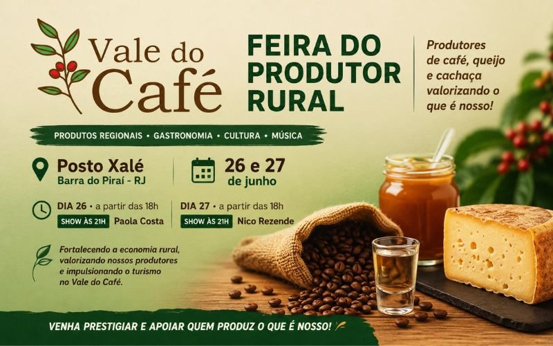 Feira do Produtor Rural do Vale do Café, em Barra do Piraí, inclui gastronomia e música