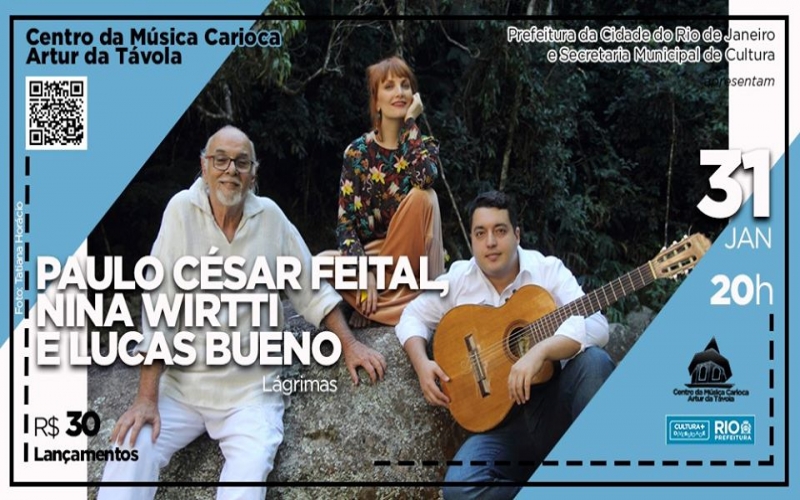 Paulo César Feital, Lucas Bueno e Nina Wirtti no show Lágrimas