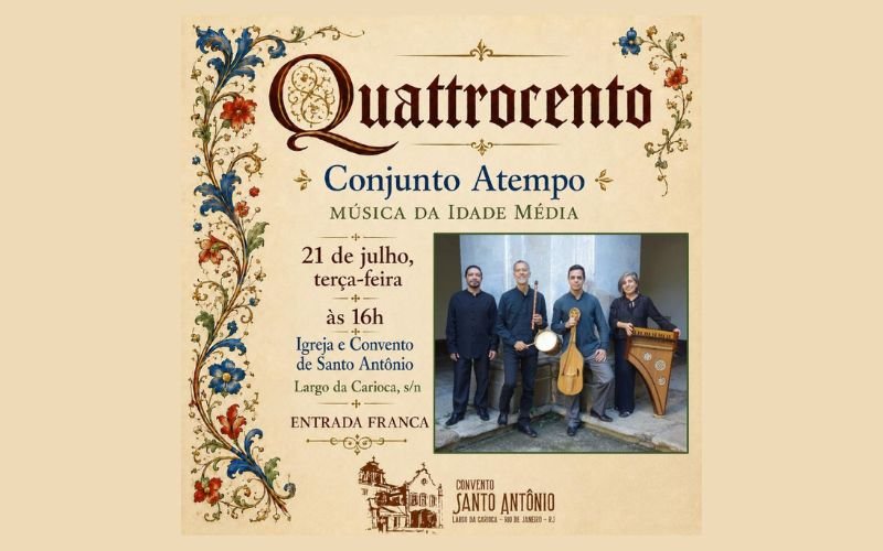 Concerto de música medieval leva repertório do século XV ao Convento de Santo Antônio